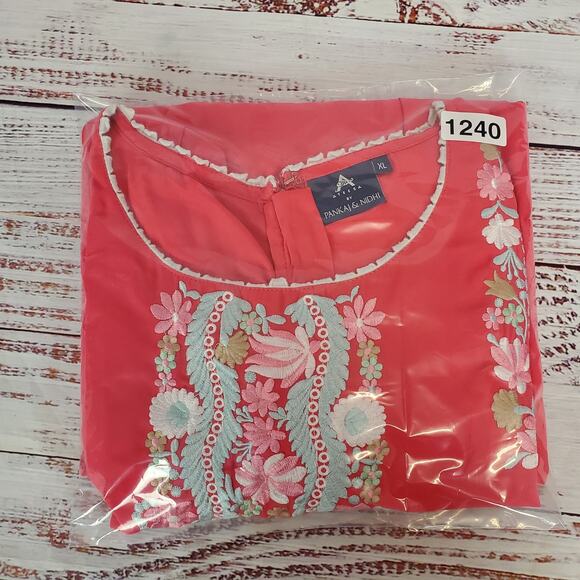 Anthropologie Pankaj & Nidhi Pink Cottagecore Maxi Dress XL Pastel Embroidered - Picture 14 of 14